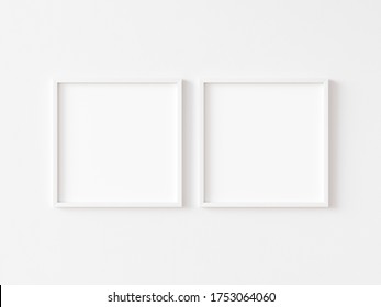 Two Square White Frame Mockup On White Wall. 3d Illustration.