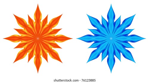 Two stars white background  Stars symbolize elements fire   water 