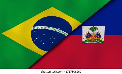 Two states flags of Brazil and Haiti. High quality business background. 3d illustration