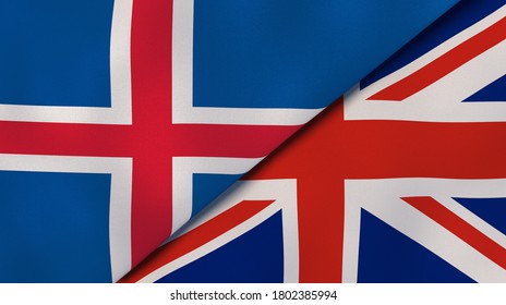 Two States Flags Of Iceland And United Kingdom. High Quality Business Background. 3d Illustration