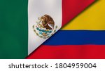 Two states flags of Mexico and Colombia. High quality business background. 3d illustration