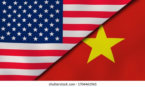 Two States Flags Of United States And Vietnam. High Quality Business Background. 3d Illustration