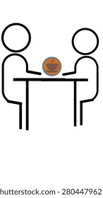 Two stick figures sitting at a table with coffee discussion breaktime
