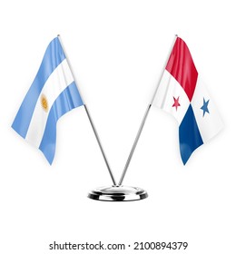 Two table flags isolated on white background 3d illustration, argentina and panama