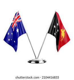 Two table flags isolated on white background 3d illustration, australia and papua new guinea