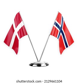 Two Table Flags Isolated On White Background 3d Illustration, Denmark And Norway