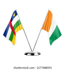 Two Table Flags Isolated On White Background 3d Illustration, Central African Republic And Ivory Coast