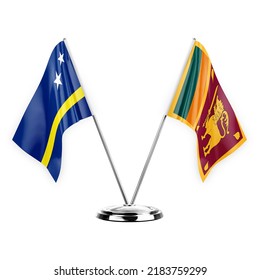 Two table flags isolated on white background 3d illustration, curacao and sri lanka