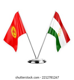 Two Table Flags Isolated On White Background 3d Illustration, Kyrgyzstan And Tajikistan