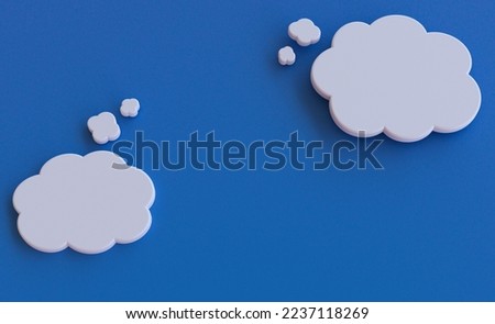 two thought clouds on blue sky background idea decision choice solution white copy space bubbles thinking 3d