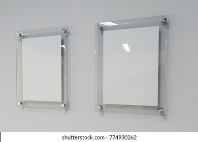 Two Transparent Wall Mounted Acrylic Photo/Picture/Poster Frame Display Factory Accept Mock Up. 3d Illustration