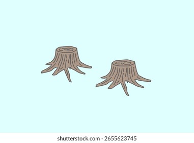 Two Tree Stumps Flat Illustration
A flat and simple illustration of two tree stumps, symbolizing deforestation or tree cutting. Suitable for educational materials, environmental awareness, and forestr