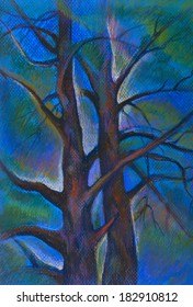 two trees painted in pastel