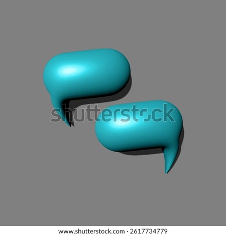 Two turquoise, three dimensional speech bubbles on a gray background
