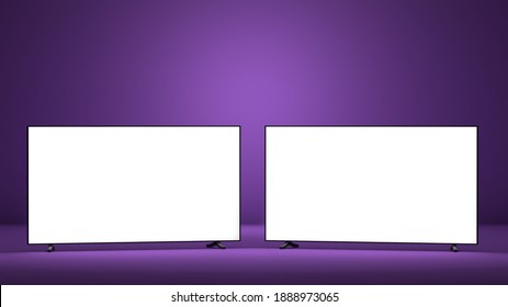 Two Tvs With White Screens On Purple Background, Mockup Concept, 3d Illustration