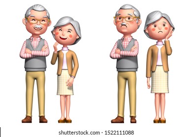 Two types of facial expressions of elderly couples, 3D rendering, whole body_1 - Powered by Shutterstock