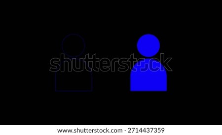Two user profile with one outlined in blue and the other solid filled in blue on a black background Clear details and vibrant colors enhance visual appeal.