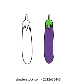 Two Vegetable Eggplant Cartoon Drawing