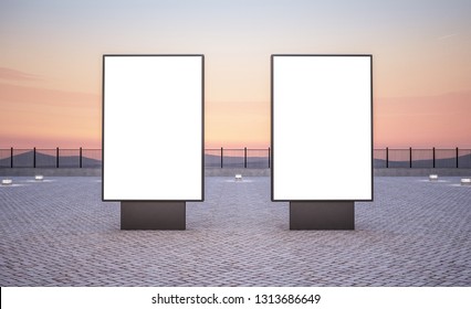 Two Vertical Billboard Outdoors 3d Rendering Mockup