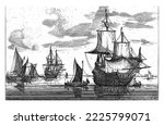 Two warships and other sailing ships on calm water, anonymous, 1600 - 1700