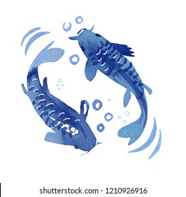 Two Watercolor Koi Fish Yin And Yang Illustration