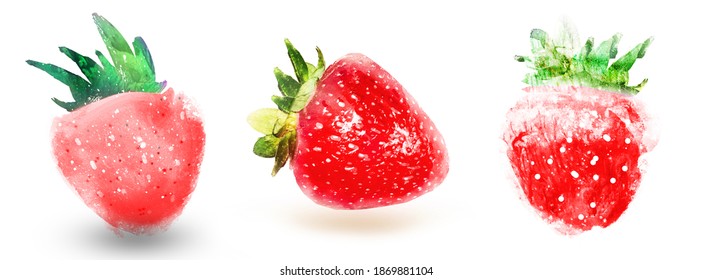 Two watercolor strawberries on white background - Shutterstock ID 1869881104