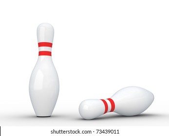 Two White Bowling Pins Isolated On White With Shadows.