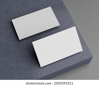 Two White Business Card Mockups Rests On A Textured Podium Branding Card Template 3D Illustration - Powered by Shutterstock