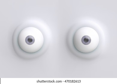 Two White Funny Cartoon Eyes. Element Of Emotion Characters Face. 3d Render.