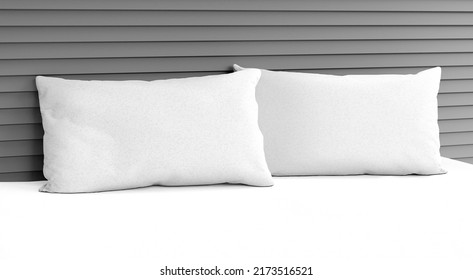 Two White Pillow Mockup On Bed With White Bedsheet 3D Illustration