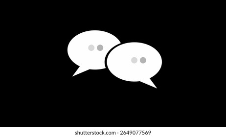 Two White Speech Bubbles with Dots on Black Background Communica