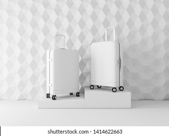 Dos maletas blancas en el interior abstracto en blanco, 3d de representación
