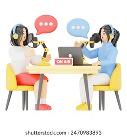 Two Woman Podcast 3D Podcast Illustration for uiux, web, app, infographic, etc - Powered by Shutterstock