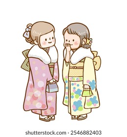 Two women wearing furisode on a winter day