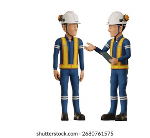 Two workers are  consulting some topic on the transparent background