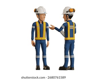 Two workers are  consulting some topic on the transparent background
