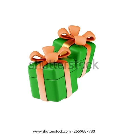 Two Wrapped Green Gift Boxes with Orange Bows