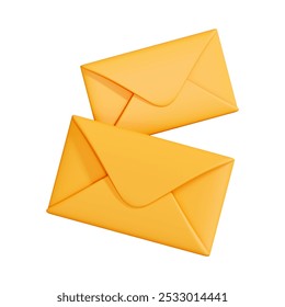 Two yellow envelopes, symbolizing communication, mail, or email exchange, isolated on a white background. 3D render illustration - Powered by Shutterstock