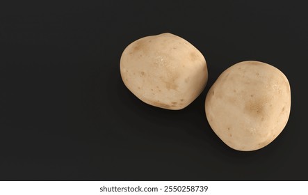 Two young fresh potatoes isolated on black background - Powered by Shutterstock