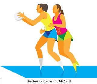 Two Young Pretty Girls Playing Netball