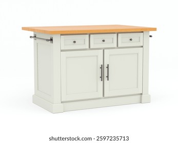 Two-tone kitchen cabinet design white and natural. with 3 drawers and two doors. and top can be folded