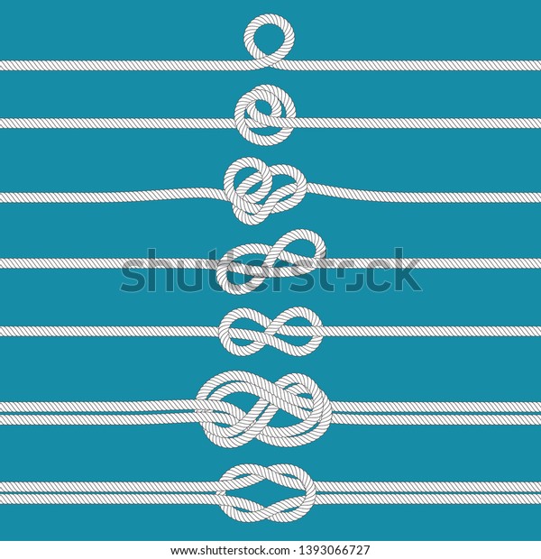 Tying knot. Nautical tied rope\
knots, marine ropes and wedding cordage divider. Sailing twisted\
rope or sea knot border  illustration isolated symbols\
set