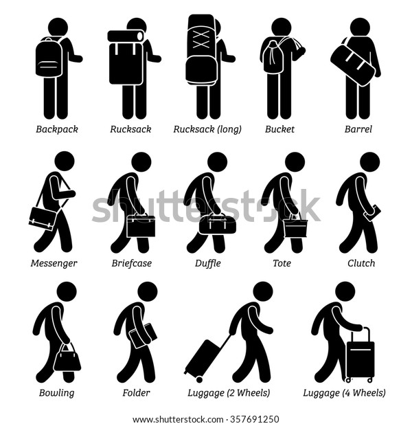 男性の男性のバッグと手荷物のスティックのフィギュアの絵文字アイコン のイラスト素材
