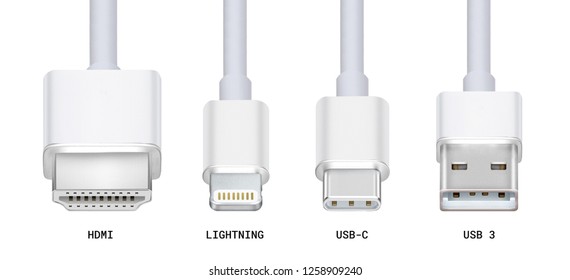 Types Cable Computer Device Connectors White Stock Illustration ...