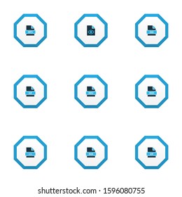 Types Icons Colored Set With File Zip, Hidden File, File Code And Other Smf Elements. Isolated Illustration Types Icons.