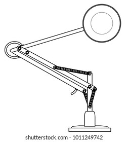 Typical Anglepoise Lamp In Black Outline With A White Background.
