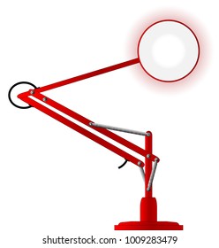 Typical Anglepoise Lamp In Red With A White Background.