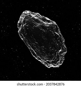 Typical Oval Old Asteroid With Lot Of Meteorite Damages, Add Little Extra To Your Space Scenes. Stark, Vacuum Lighting, Stars On Background. Nut Like Shape. High Quality, 3D Generated