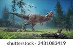 Tyrannosaurus in forest. This is a 3d render illustration