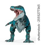 tyrannosaurus mcraeensis is angry and hungry in white background in front view, 3d illustration